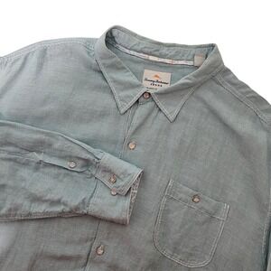 Tommy Bahama Mens 3XL Blue Striped Linen Blend Shirt Button Up‎ Long Sleeve Prep